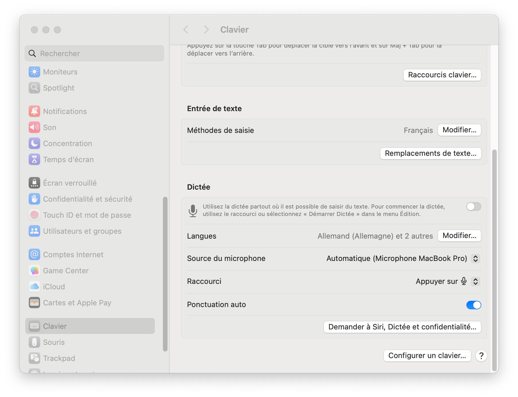 Screenshot 1/4 des paramètres macOS pour changer sa disposition de clavier