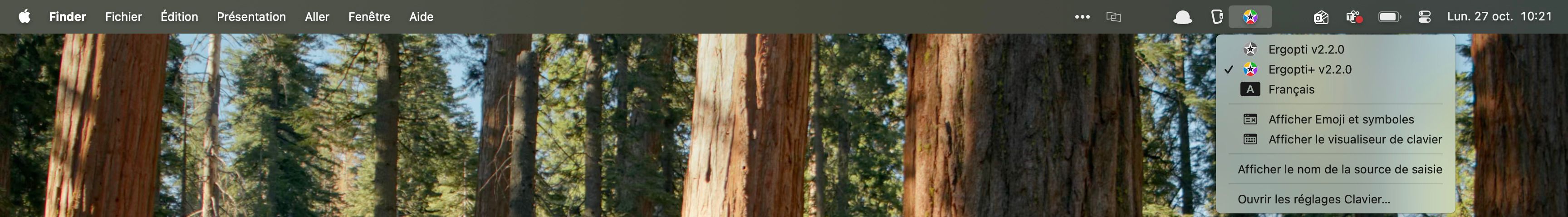 Screenshot de la sélection de clavier dans la barre des tâches