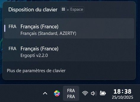 Screenshot du menu menu linguistique de la barre des tâches